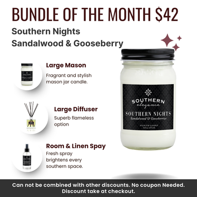 Bundle of the Month:  Mason Jar Candle, Diffuser, & Spray (Southern Nights)