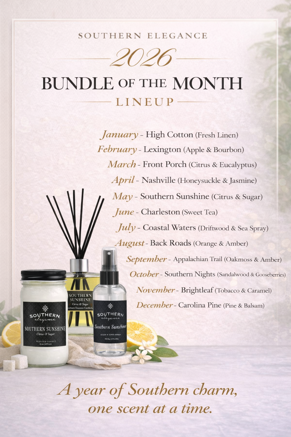 Southern Sunshine (Citrus & Sugar) Bundle of the Month: Mason Jar Candle,  Diffuser, & Spray (50% OFF)