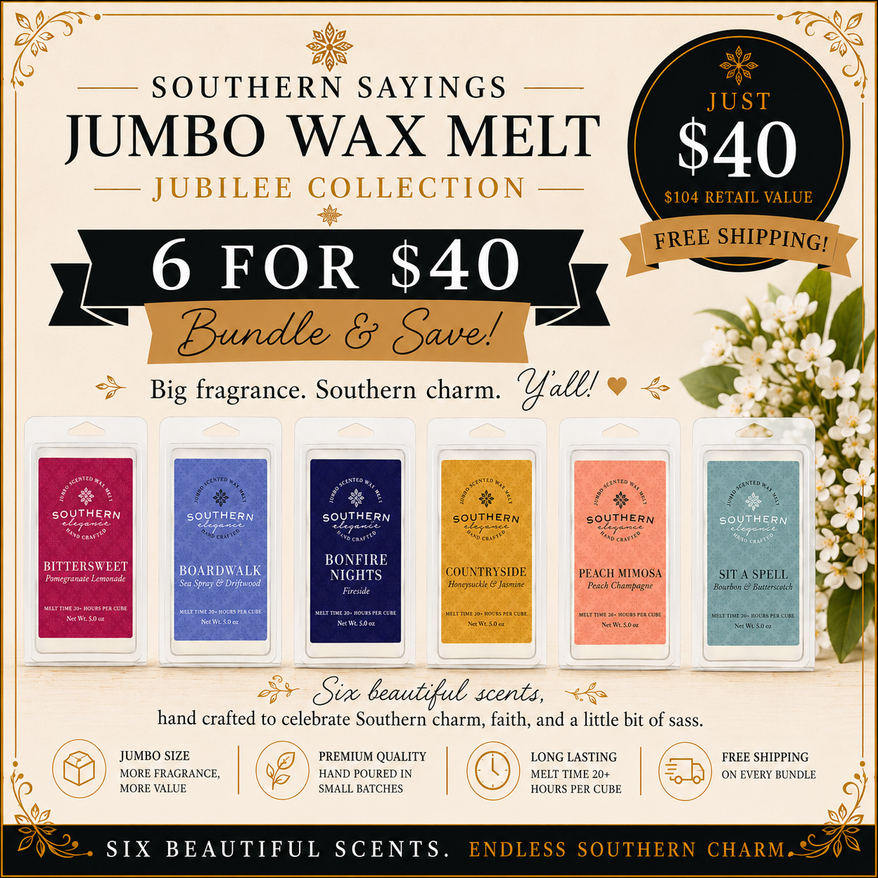 Jumbo Wax Melt 6 for $40 Bundle and Save! Jubilee Collection
