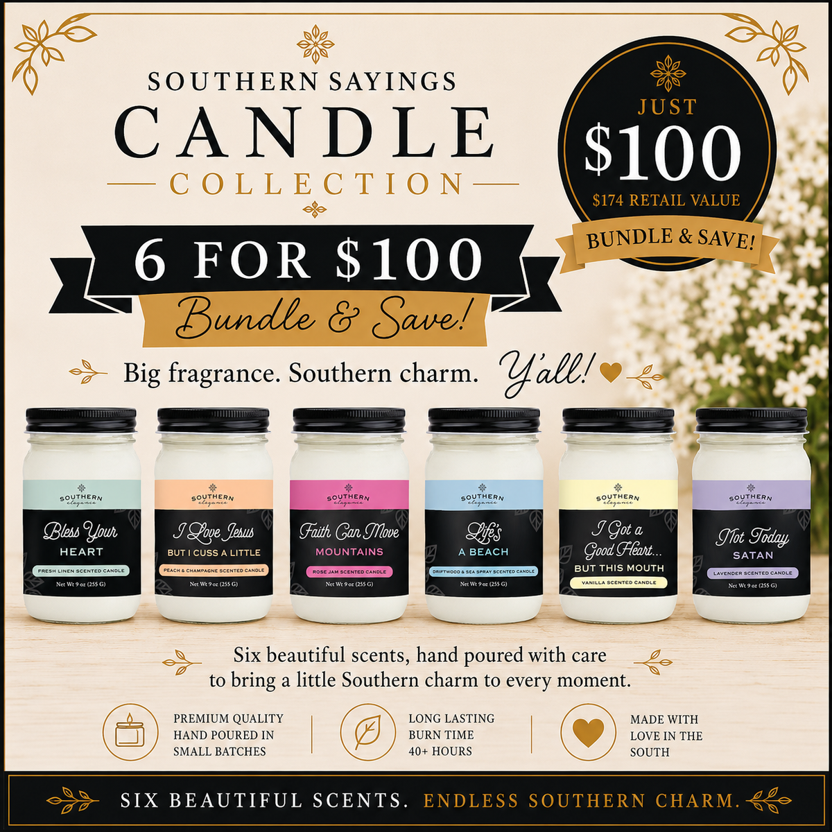 (Candles) 6 for $100 Bundle &amp; Save Southern Sayings Collection